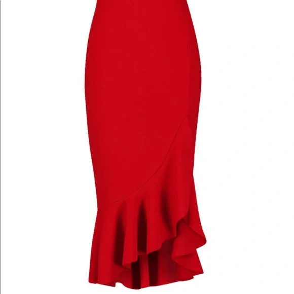 STRAPPY FRILL HEM MIDI DRESS, SZ 12, color: Red - Picture 4 of 4